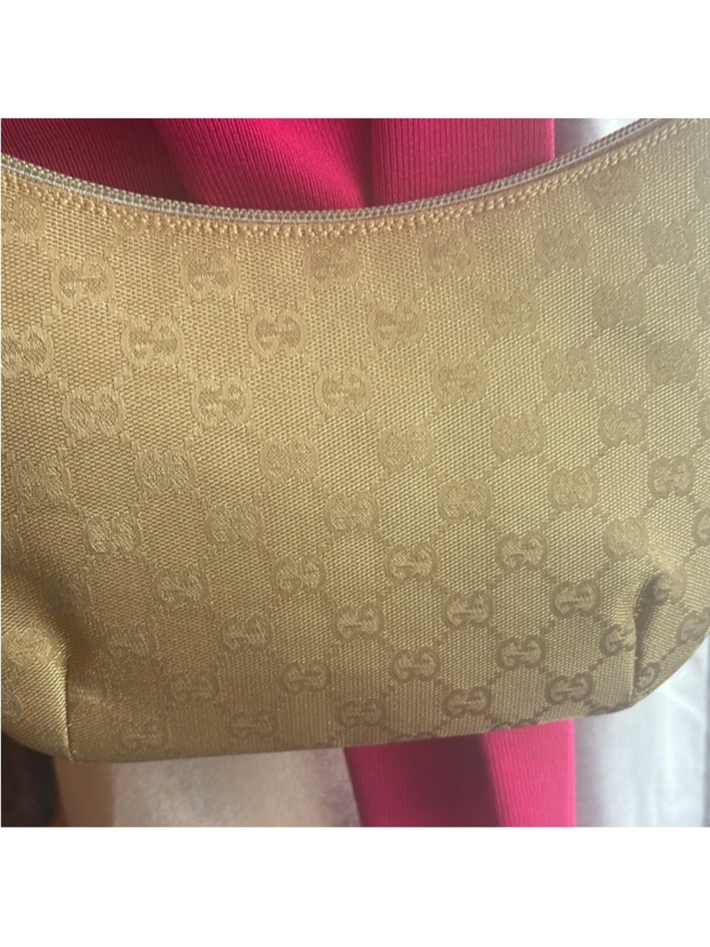 Authentic Gucci Metallic Gold Monogram Half Moon Handbag - Picture 3 of 14